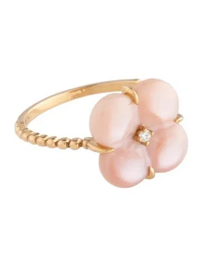 Pre-owned Ring 18k Mother Of Pearl & Diamond Cocktail  In Multi