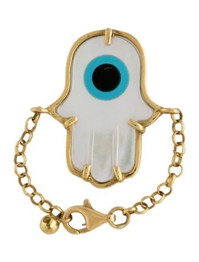 Pre-owned Ring 18k Mother Of Pearl Hamsa Hand  In Multi