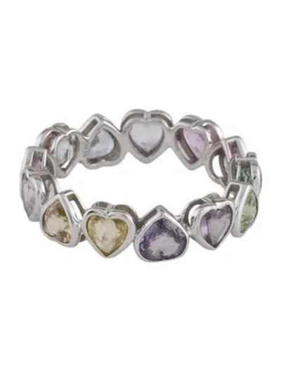 Pre-owned Ring 18k Multi-color Sapphire Heart Band