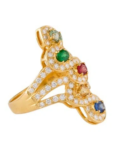 Pre-owned Ring 18k Multi-color Sapphire, Ruby, Tsavorite Garnet & Diamond Cocktail