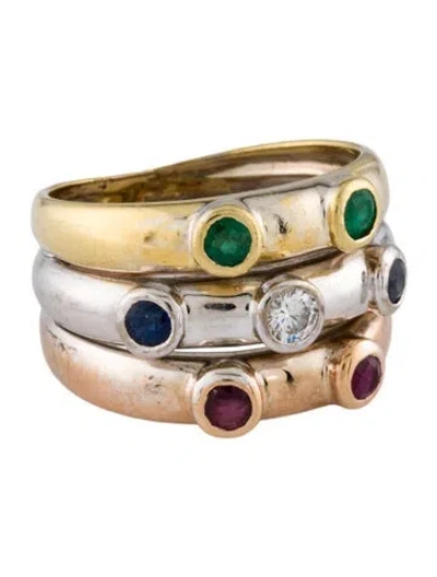 Pre-owned Ring 18k Multi-stone & Diamond Stackable Band