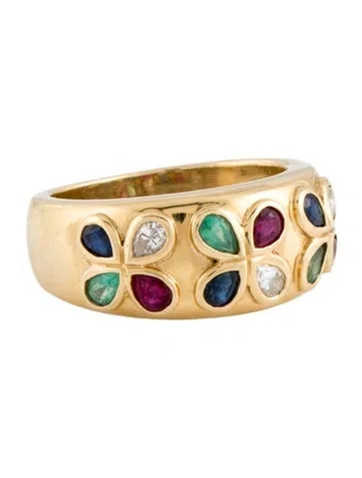 Pre-owned Ring 18k Multistone Flower Pattern Band