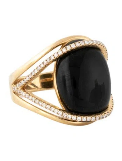 Pre-owned Ring 18k Nephrite & Diamond Cocktail  In Multicolor