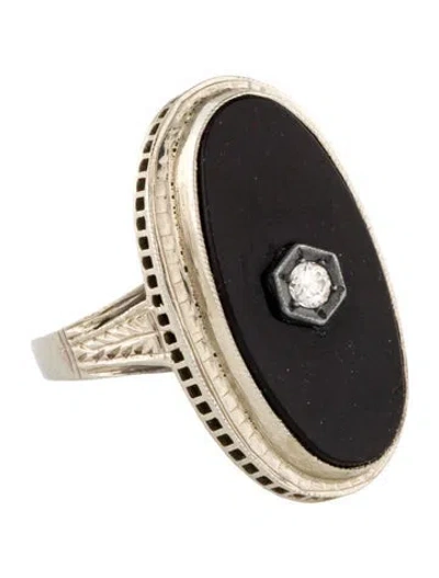 Pre-owned Ring 18k Onyx & Diamond Oval Cocktail  In Multi