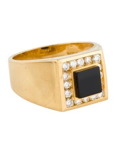 Pre-owned Ring 18k Onyx & Diamond Signet  In Multi