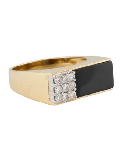 Pre-owned Ring 18k Onyx & Diamond Signet  In Multi