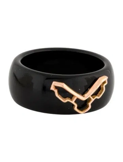 Pre-owned Ring 18k Onyx Carved Band In Multi