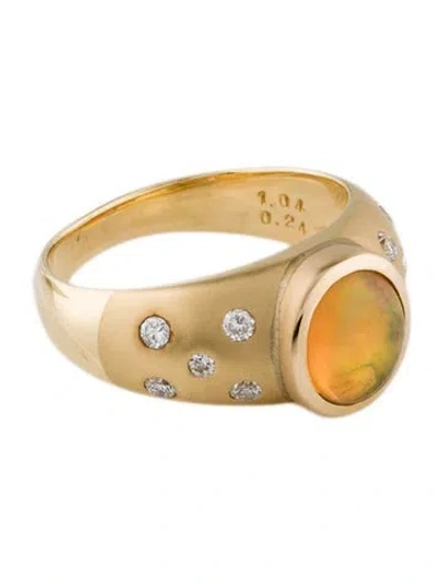 Pre-owned Ring 18k Opal & Diamond Cocktail  In Multi