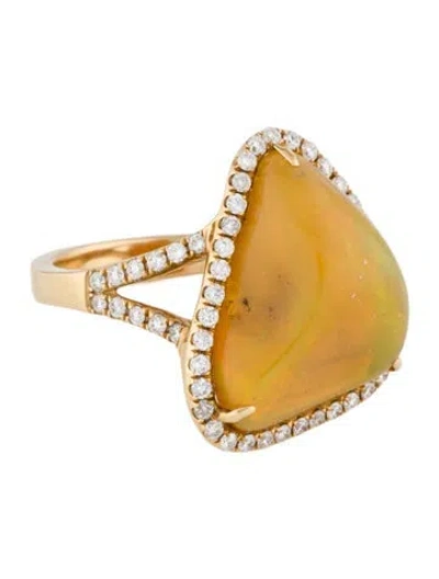 Pre-owned Ring 18k Opal & Diamond Cocktail  In Multi