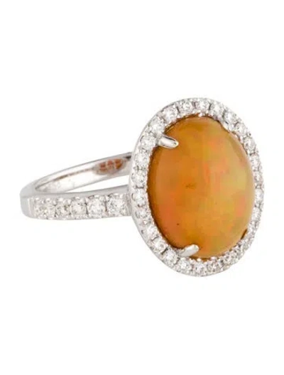 Pre-owned Ring 18k Opal & Diamond Cocktail  In Multi