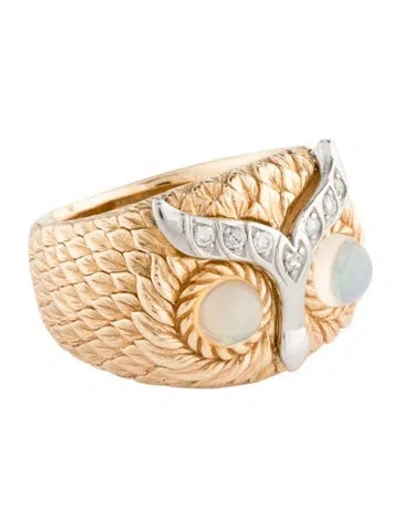 Pre-owned Ring 18k Opal & Diamond Owl Band In Multi