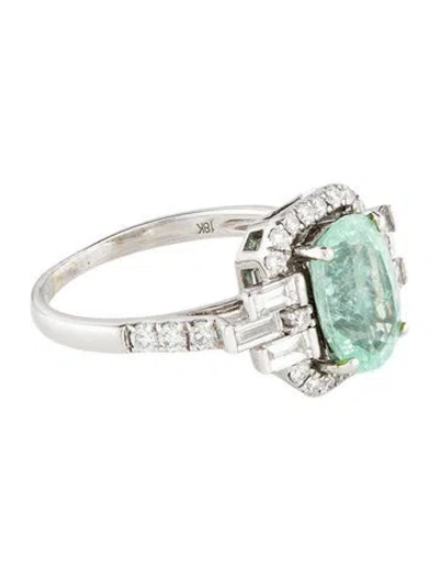 Pre-owned Ring 18k Paraiba Tourmaline & Diamond Halo Cocktail  In Multi