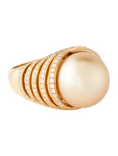 Pre-owned Ring 18k Pearl & 1.10ctw Diamond Cocktail  In Multicolor