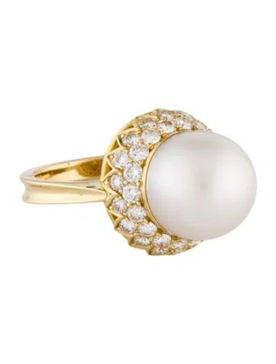 Pre-owned Ring 18k Pearl & 1.40ctw Diamond Cocktail  In Multi