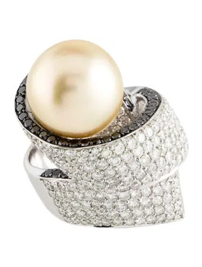 Pre-owned Ring 18k Pearl & 4.61ctw Diamond Cocktail  In Multi