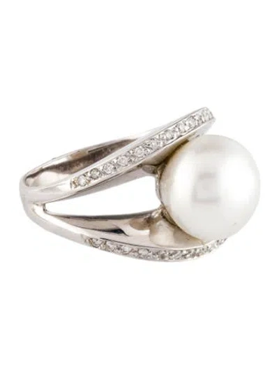 Pre-owned Ring 18k Pearl & Diamond Cocktail  In Multi