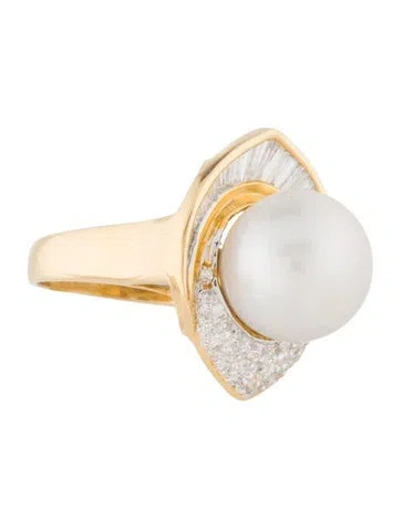 Pre-owned Ring 18k Pearl & Diamond Cocktail  In Multi