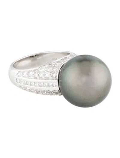 Pre-owned Ring 18k Pearl & Diamond Cocktail  In Multi