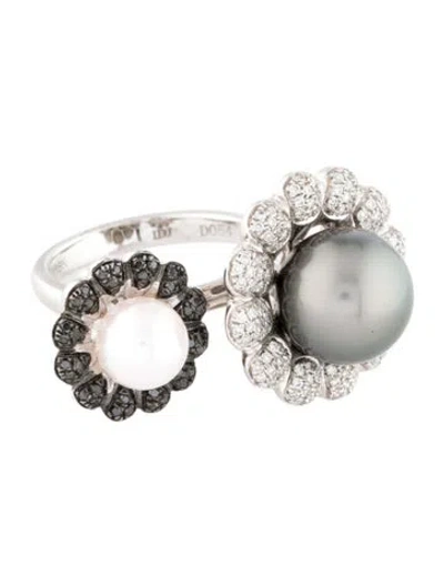 Pre-owned Ring 18k Pearl & Diamond Cocktail  In Multi