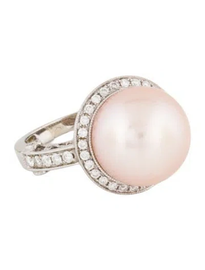 Pre-owned Ring 18k Pearl & Diamond Cocktail  In Multi