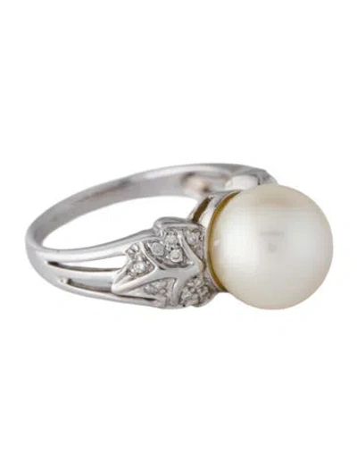 Pre-owned Ring 18k Pearl & Diamond Cocktail  In Multi