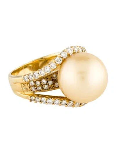 Pre-owned Ring 18k Pearl & Diamond Cocktail  In Multi