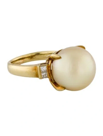 Pre-owned Ring 18k Pearl & Diamond Cocktail  In Multi