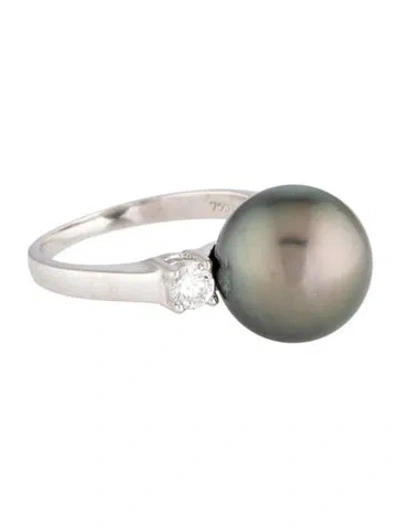 Pre-owned Ring 18k Pearl & Diamond Cocktail  In Multi