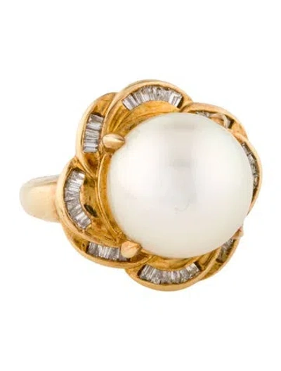 Pre-owned Ring 18k Pearl & Diamond Cocktail  In Multi