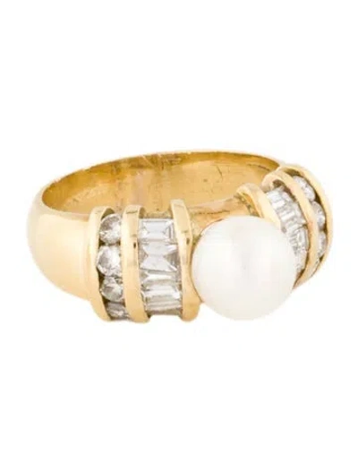 Pre-owned Ring 18k Pearl & Diamond Cocktail  In Multi