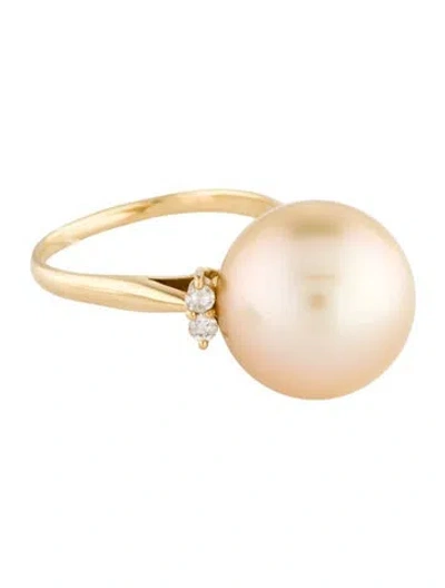 Pre-owned Ring 18k Pearl & Diamond Cocktail  In Multi