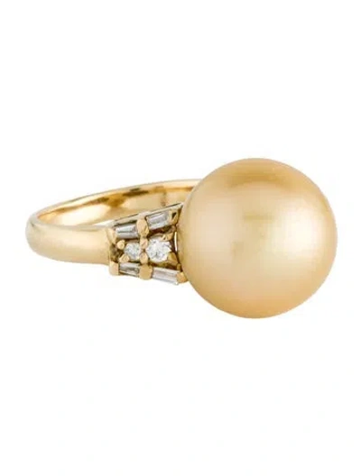 Pre-owned Ring 18k Pearl & Diamond Cocktail  In Multi