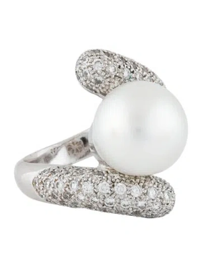 Pre-owned Ring 18k Pearl & Diamond Cocktail  In Multi