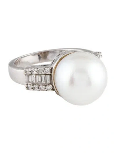 Pre-owned Ring 18k Pearl & Diamond Cocktail  In Multi