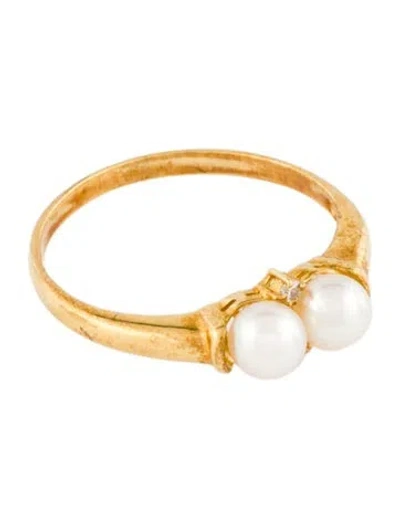 Pre-owned Ring 18k Pearl & Diamond Cocktail  In Multi
