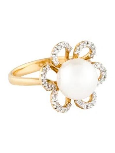 Pre-owned Ring 18k Pearl & Diamond Cocktail  In Multi