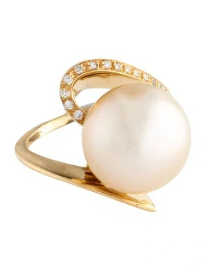 Pre-owned Ring 18k Pearl & Diamond Cocktail  In Multi