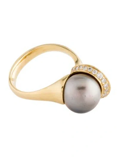 Pre-owned Ring 18k Pearl & Diamond Cocktail  In Multi