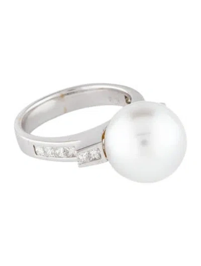 Pre-owned Ring 18k Pearl & Diamond Cocktail  In Multi