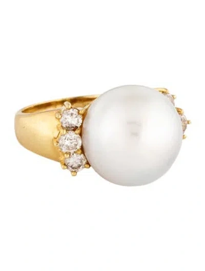 Pre-owned Ring 18k Pearl & Diamond Cocktail  In Multi