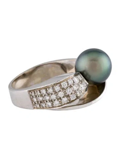 Pre-owned Ring 18k Pearl & Diamond Cocktail  In Multicolor