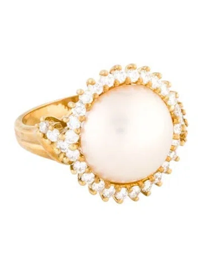 Pre-owned Ring 18k Pearl & Diamond Cocktail  In Multicolor