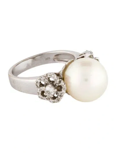 Pre-owned Ring 18k Pearl & Diamond Flower Cocktail  In Multi