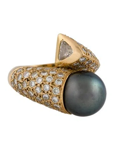 Pre-owned Ring 18k Pearl & Diamond  In Multicolor