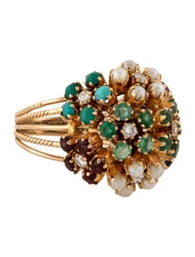 Pre-owned Ring 18k Pearl & Multi Stone Cocktail