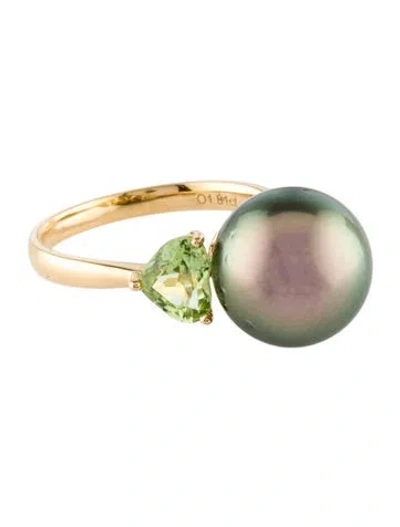 Pre-owned Ring 18k Pearl & Peridot Cocktail  In Multi