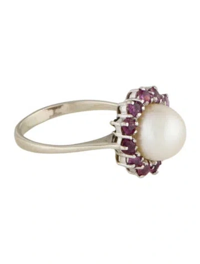 Pre-owned Ring 18k Pearl & Ruby Cocktail  In Multi