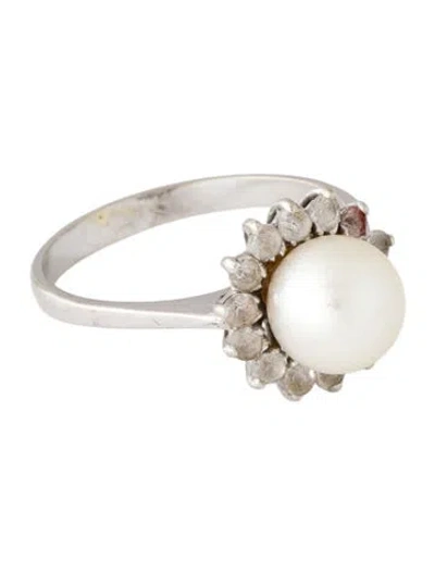 Pre-owned Ring 18k Pearl & Sapphire Cocktail  In Multi