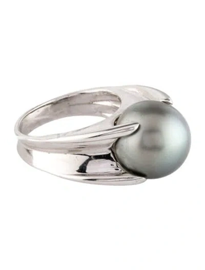 Pre-owned Ring 18k Pearl Solitaire Cocktail  In Multi