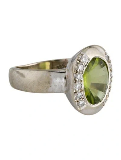 Pre-owned Ring 18k Peridot & Diamond Cocktail  In Multi